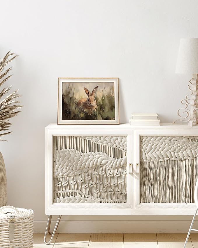 VIYYIEA Framed Wall Art for Living Room, Rabbit Canvas Prints Vintage Home Decor, Animals Painting Picture Bathroom Wall Decor, Easter Gifts for Friends or Family -【Silly Bunny】-(16L x 12W)