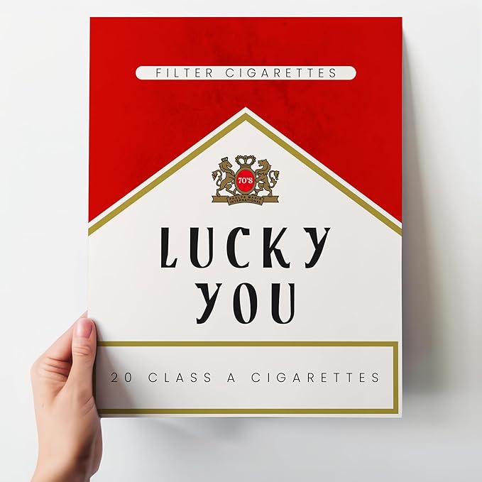 Lucky You Retro Wall Art 11x14 - Vintage Cigarette Design Pop Art Poster - Minimalist 70s Aesthetic Room Decor - Red Gallery Wall Picture - Maximalist Eclectic Home Decor - Living Room Bedroom Dorm