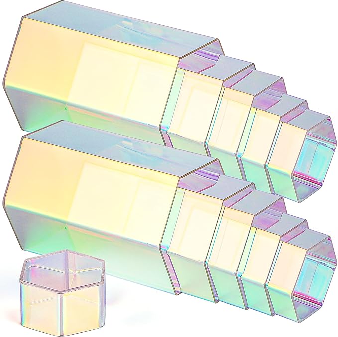 Jetec 12 Pcs Acrylic Display Risers Hexagonal Jewelry Display Stands Perfume Jewelry Showcase Acrylic Jewelry Display Organizer for Collectible Figures Jewelry Display, 6 Sizes (Rainbow Color)