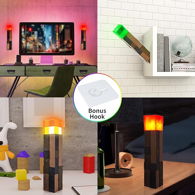 AIDYVOI Light-Up Wall Torch Lamp, 4-Color Flame Modes, Rechargeable Handheld & Wall-Mountable Decor Light, Flame Night Light for Costume Cosplay & Room Decor, Perfect for Boys Aged 6-8