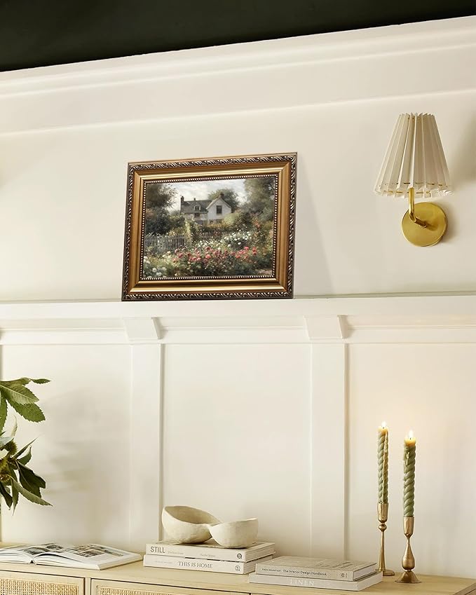 KBKBART Gold Framed Vintage Wall Art, Vintage Wildflower Countryside Canvas Oil Painting Farmhouse Wall Decor Art, Rustic Antique Landscape Spring Bathroom Decor for Bedroom Living Room, Gifts for Friends or Family(9"x12")