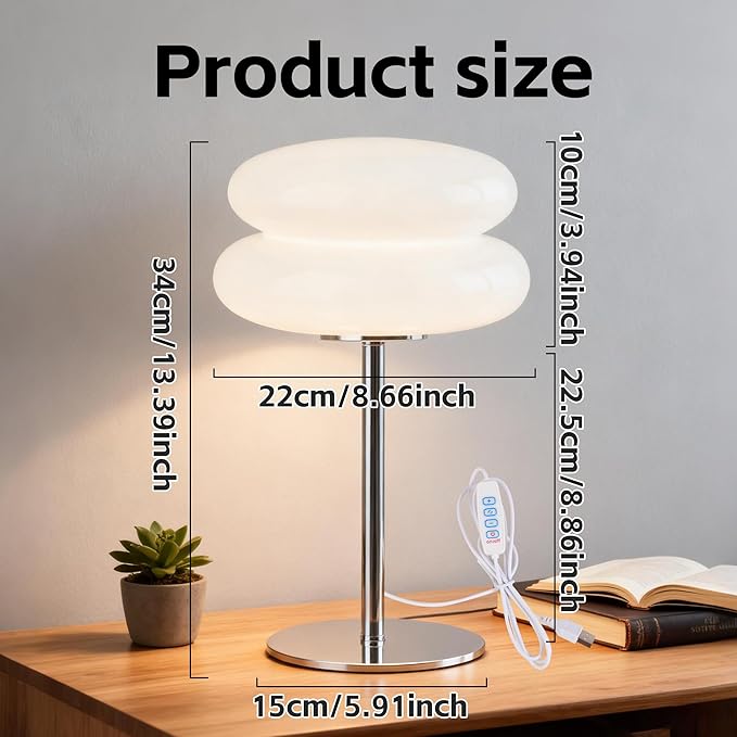 Bedroom Mushroom lamp, Medieval Modern Bedside Table lamp, dimmable Retro Egg Tart Headlight, Unique Home Mushroom Decoration Aesthetic Lovely Living Room Desk lamp (White)
