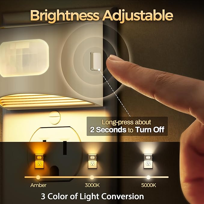 DORESshop LED Night Light[2 Pack], Night Lights Plug into Wall, 3 Color Temperatures Plug in Night Light with Motion Sensor, Dusk to Dawn Sensor, Nightlights for Adults, Bedroom, 3CCT, White Cover