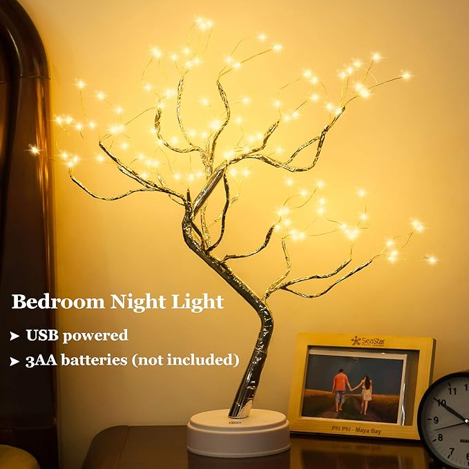PXBNIUYA 2 Pack Room Decor, 20" 108 LED Tabletop Bonsai Tree Light, DIY Artificial Tree Lamp, Battery/USB Operated, Aesthetic Lamps for Living Bedroom Christmas Home Gifts Decor (Warm White)