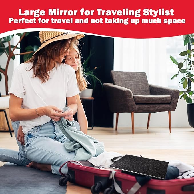 Foldable Full Length Mirror, 2-in-1 Wall Mounted or Tabletop Mirror, Portable Travel Mirror with Handle for Dance Home Bedroom Wardrobe Stage Makeup Checks Camping Outdoor Use (47" x 12.5", Tri-Fold)