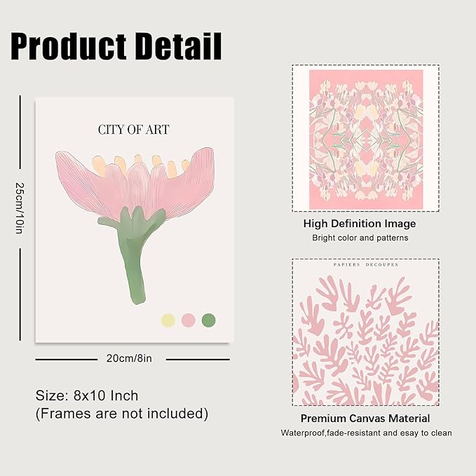 Pink Flower Market Poster, Minimalist Matisse Wall Art Prints, Abstract Floral Flower Posters for Room Aesthetic, Boho Canvas Art Prints for Bedroom, Vintage Gallery Paintings Wall Decor（8x10inch, Unframed)