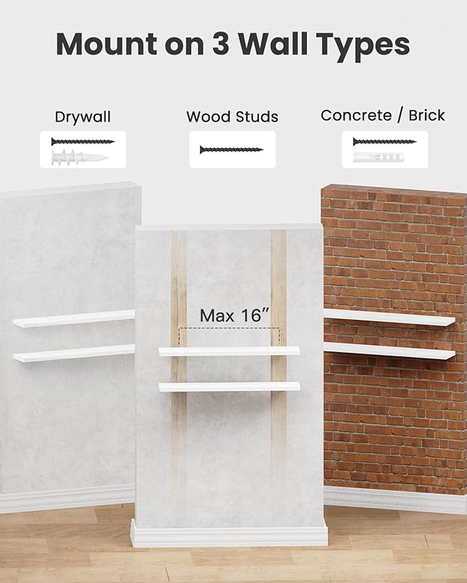 AMADA HOMEFURNISHING Floating Shelves Wall Mounted, 32 x 7 Inch Wall Shelves for Bathroom, Bedroom, Living Room, White Shelves Set of 2