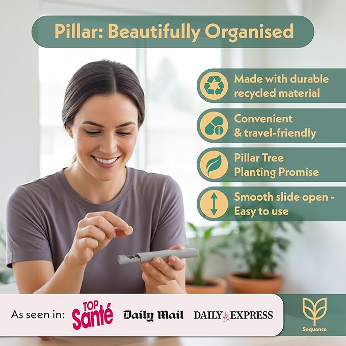 Pillar AM/PM Pill Box Organizer Two Times a Day | Aesthetic 7 Day Tablet Organizer 2 Times A Day | Beautiful Weekly Pill Box for Day and Night Medication (Slate Grey)