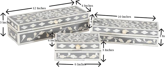 Handcrafted gray & white bone inlay décor jewelry box makeup organizer set of 3 organizer makeup organizer storage wood box