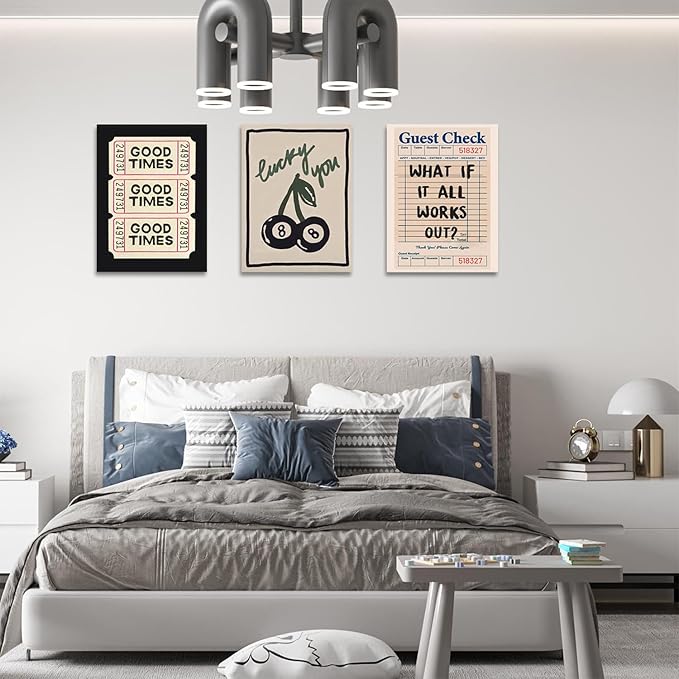 Dytila Framed What If It All Works Out Quote Wall Art Set of 3, Retro Good Times Trendy Pictures Wall Decor Lucky You Vintage Room Aesthetic Paintings, Prints for Bar Cart Apartment Decor 12x16 in
