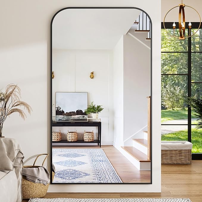 Full Length Mirror 81"x41" Arched Floor Standing Large Mirrors Full Body Mirror with Stand - with Aluminum Frame for Bedroom Living Room, Black