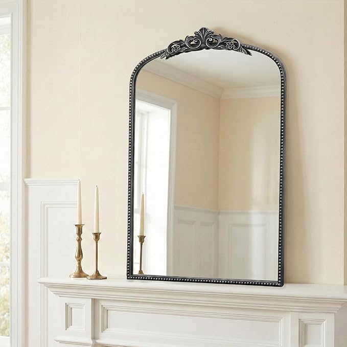 Micasso Vintage Wall Black Mirror: 24" x 36" French Baroque Antique Mirror - Traditional Ornate Decorative Arched Mirrors for Wall/Bathroom/Entryway/Fireplace/Hallway - Home Decor for Living Room