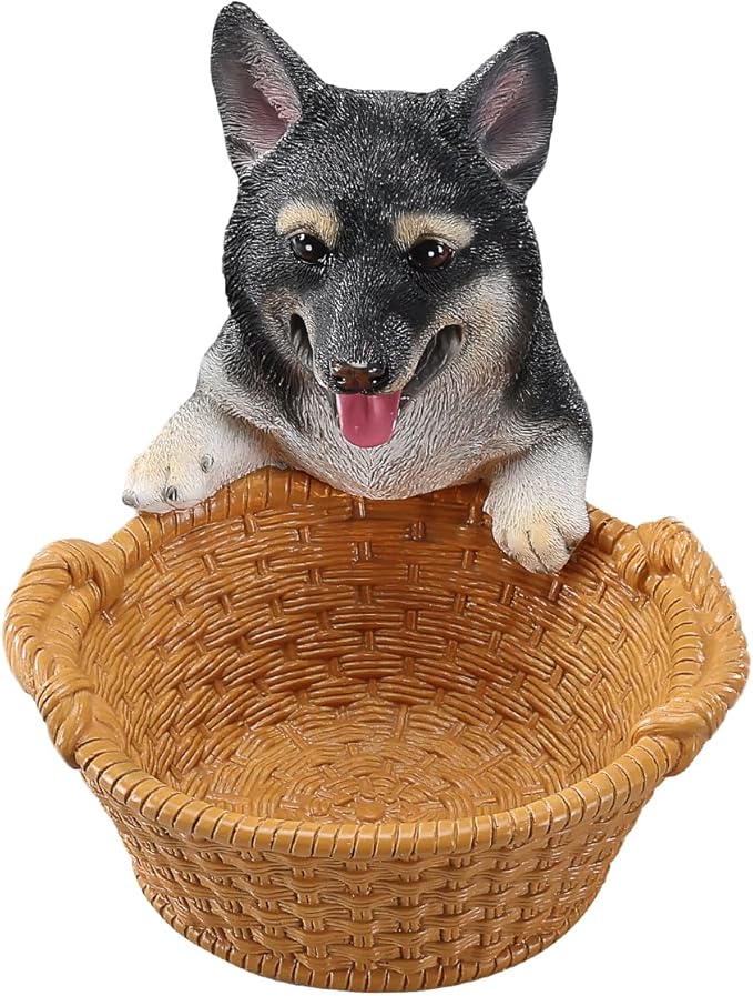 Dog Resin Storage Basket, Desktop Organizer for Remote & Keys, Cute Home Decor Tray, Ideal present for Pet Lovers.(Black Shiba Inu)
