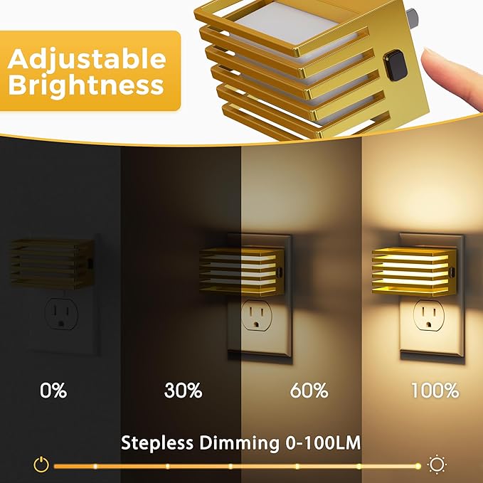 L LOHAS LED Night Lights Plug into Wall, 2 Pack Modern Night Light with Dusk to Dawn Sensor, Dimmable Plug in Night Light, Adjustable Brightness, 3000K Soft White for Bedroom Bathroom Hallway(Gold)