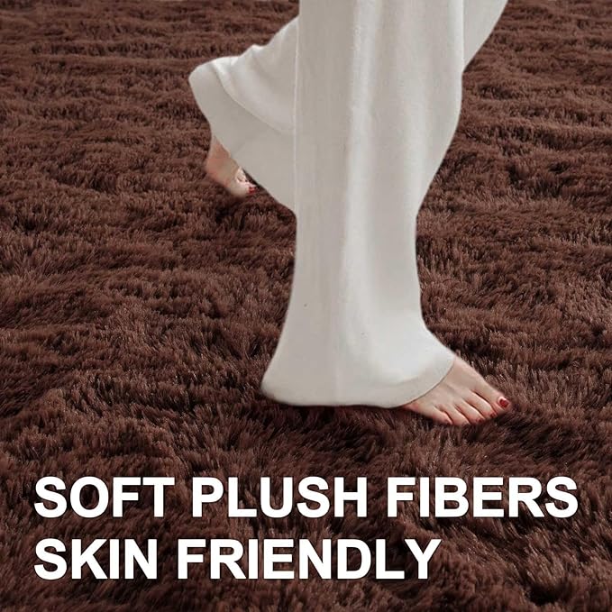 4x6 Ft Brown Shag Rugs for Bedroom Living Room, Ultra Soft Fluffy Furry Area Rug for Indoor Floor, Aesthetic Carpet for Home Decor