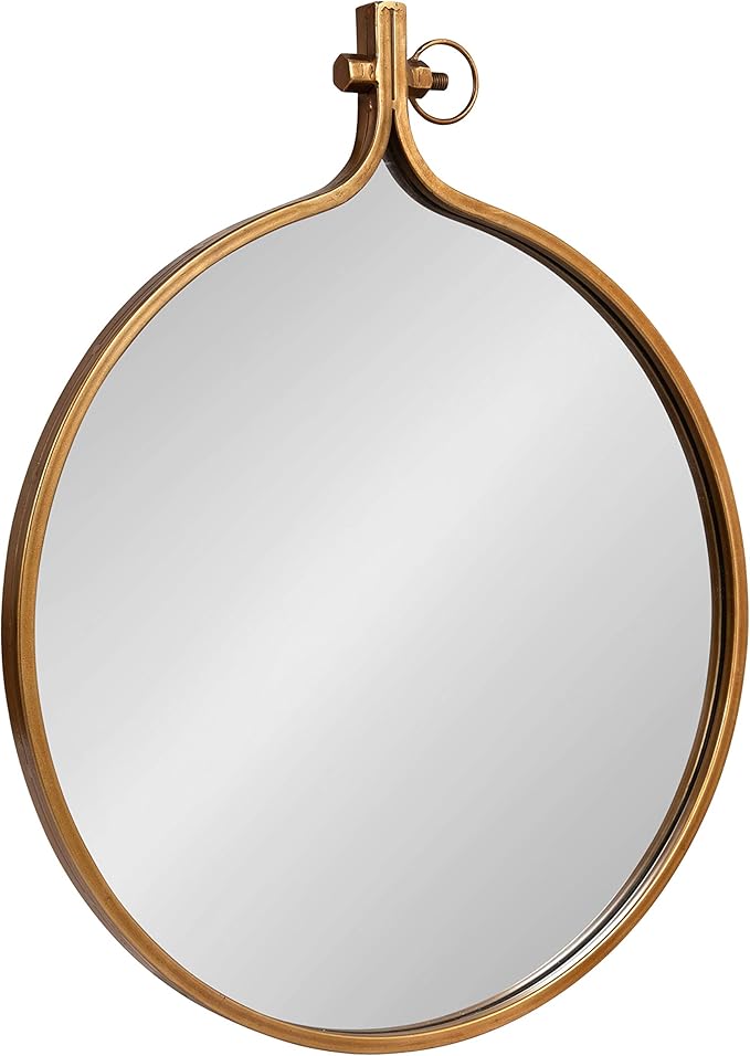 Kate and Laurel Yitro Round Industrial Modern Metal Framed Wall Mirror, 23.5x28.5, Gold