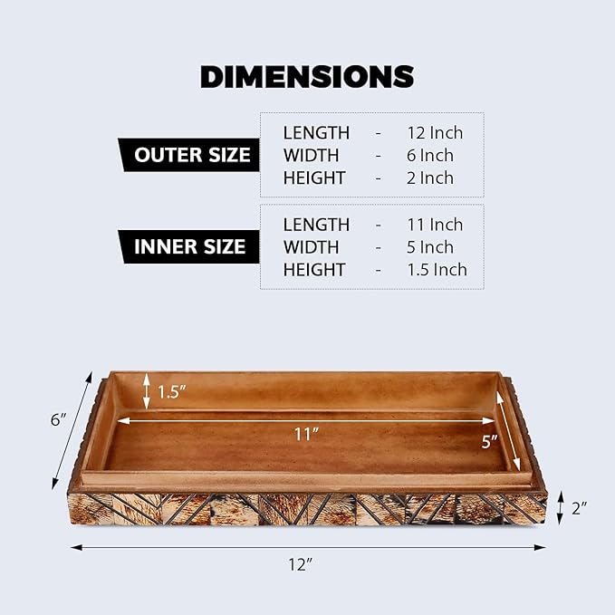 Handicrafts Home Large Decorative Storage Box 12x6– Coffee Table Organizer Box, Modern Home Décor Accent, Keepsake Memory Box, Jewelry Storage Box, Boho Decorative Box with Lid for Shelf, Mantle Decor