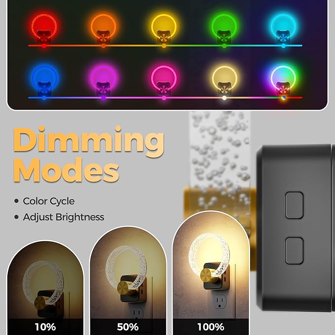 DORESshop Night Lights Plug into Wall, [2 Pack] LED Night Light Color Changing RGB with Dusk-to-Dawn Sensor, Adjustable Brightness, Dimmable Nightlights for Hallway, Bedroom, Kids Room, Room Decor