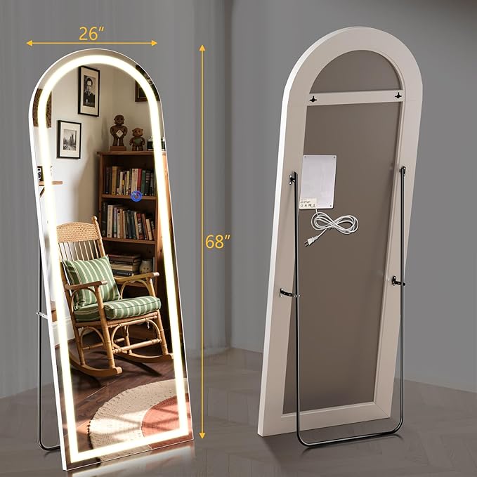 Arch Full Length Standing Mirror with LED Lights, 68"x26" Lighted Mirror with Dimming & 3 Color Lighting, Tall Mirror Full Body for Bedroom, Dressing Room