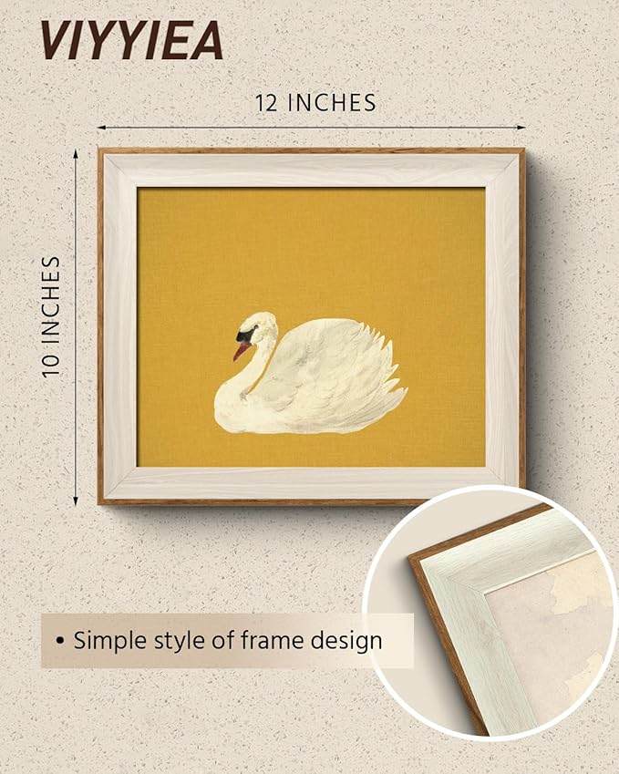VIYYIEA Framed Wall Art for Living Room, Swan Canvas Prints, Yellow Home Decor, Animals Painting Picture, Bathroom Wall Decor Gifts for Friends or Family -【Swan Yellow】-(12L x 10W)