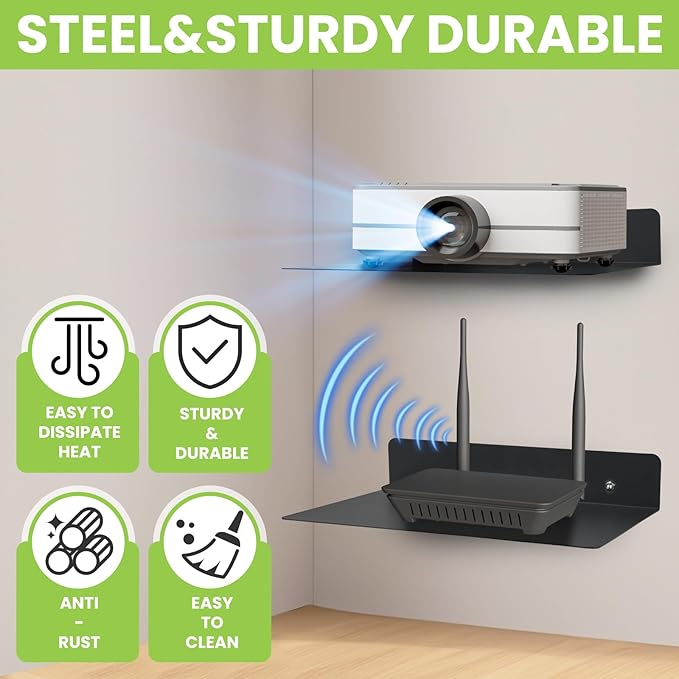 Steel Floating Shelves for Wall,Small Wall Shelf，Suitable for Bedroom, Living Room, Bathroom, Kitchen, Office (Black, 2Pack 9.06x6.89 in)