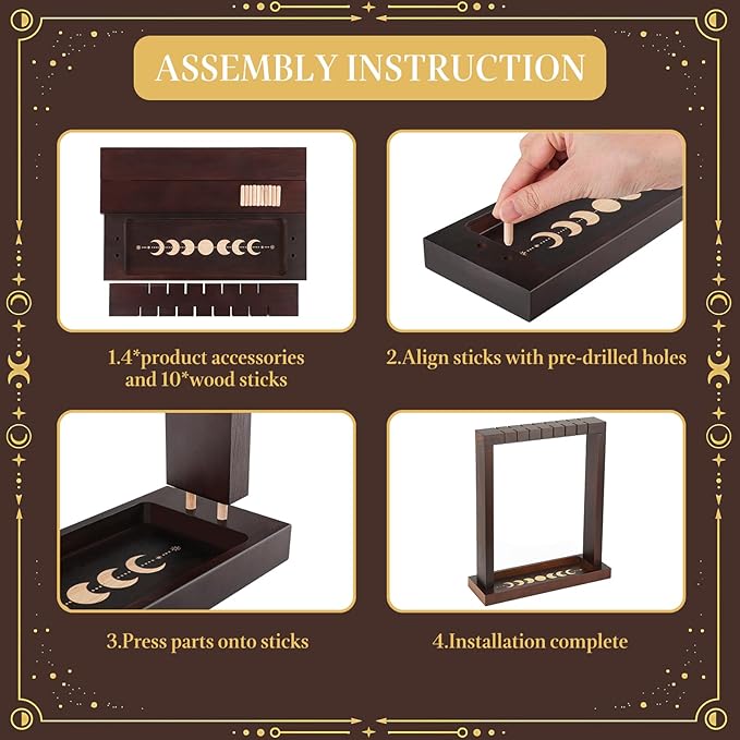 Moon Phase Pendulum Display Stand with Tray, Wood Wiccan Crystal Holder for Up 15 Pendulum, Witchcraft Supplies Witch Organizer for Incense Charging Necklace Healing Stone Gift Rack