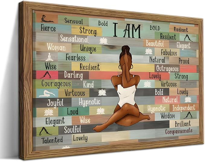 raiqtols Framed Inspirational Canvas Wall Art – Motivational Black Women Picture Prints for Office, Positive Affirmation Artwork Wall Decor for Living Room, Bedroom, Yoga Room – 16x24in