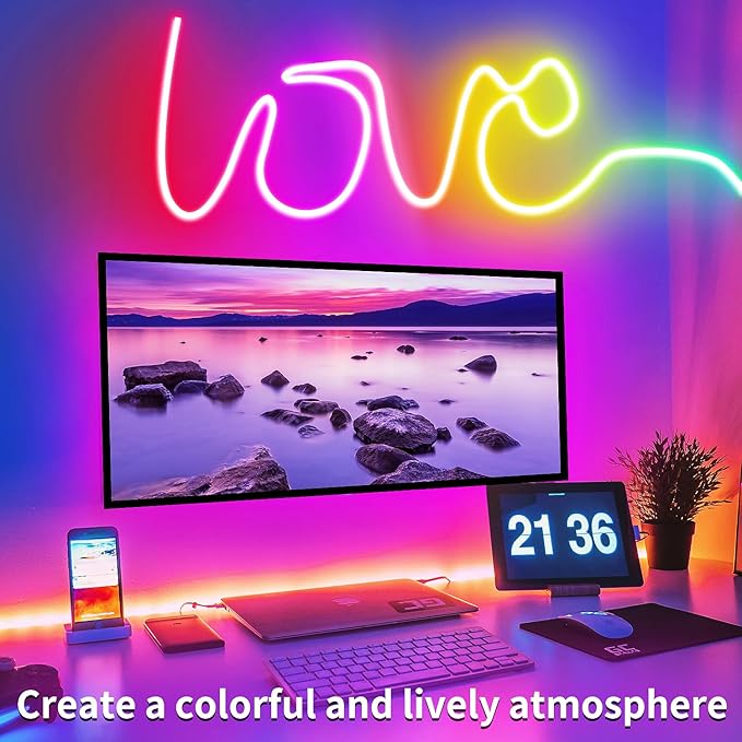 segrass 50ft RGB LED neon Rope Lights LED neon Lights with Remote Control/APP Control IP65 Waterproof Flexible Neon LED Strip Lights for Bedroom Room Outdoors Décor