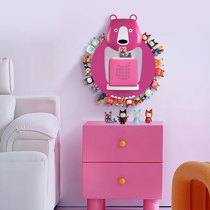 TonieBox Storage,Tonies Storage Shelf,Creative Bear Design Children's Magnetic Tonies Shelf,30-40pcs Tonies Figures Floating Shelf for Tonies Figures Display (Rose red).