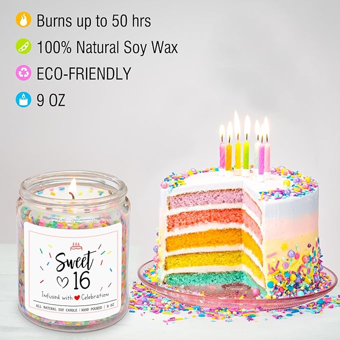Homsolver Sweet 16th Birthday Gifts for Girls, Vanilla Cream Scent Best Ideas Birthday Presents for Daughter, Friends, Sister, Handmade Aromatherapy Candle Birthday's Decorations for Girls