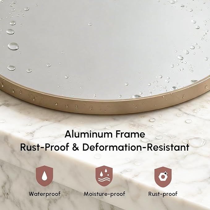 USHOWER Gold Bathroom Mirrors for Over Sink, 36 Inch Circle Mirror with Metal Frame, Wall Mirror for Vanity, Entryway, Living Room, Hallway and Bedroom Decor