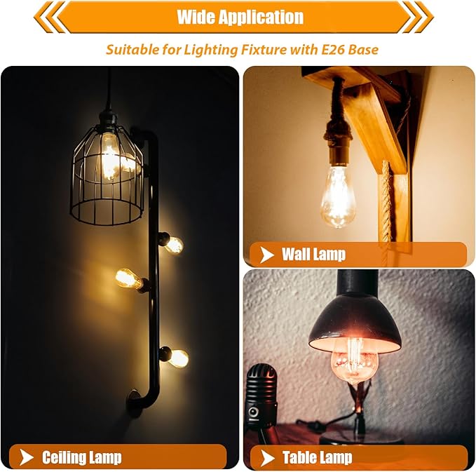 8 Pack Dimmable 40 Watts Equivalent LED Light Bulbs, 3000K Warm White ST19 4W LED Edison Bulbs for Ceiling Light, 90 CRI, 450LM, E26 Base, 120V