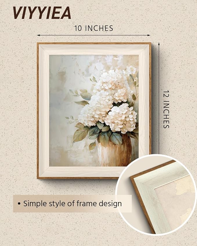 VIYYIEA Framed Wall Art for Living Room, Natural Canvas Prints, Vintage Home Decor, Flowers Painting Picture, Bathroom Wall Decor Gifts for Friends or Family - 12L x 10W