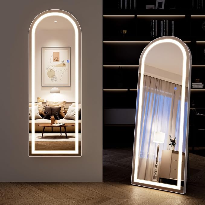 Full Length Mirror with LED Lights, LED Mirrors Full Length Floor Mirror Full Body Mirror for Bedroom Wall Mounted Free Standing (Arched, 56" L×20" W)