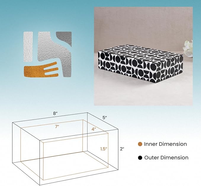 Handicrafts Home Large Decorative Storage Box with Lid – 8x5x2” Coffee Table Organizer, Keepsake- Decorative Boxes for Home Decor, Stylish Decorative Box for Office Decor- Geopop- Black White