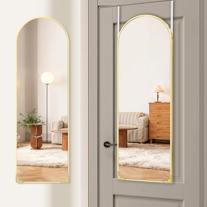 48"x14" Door Mirror, Arched Full Length Mirror, Over the Door Mirrors Full Length, Hanging Mirrors for Bedroom, Bathroom, Gold