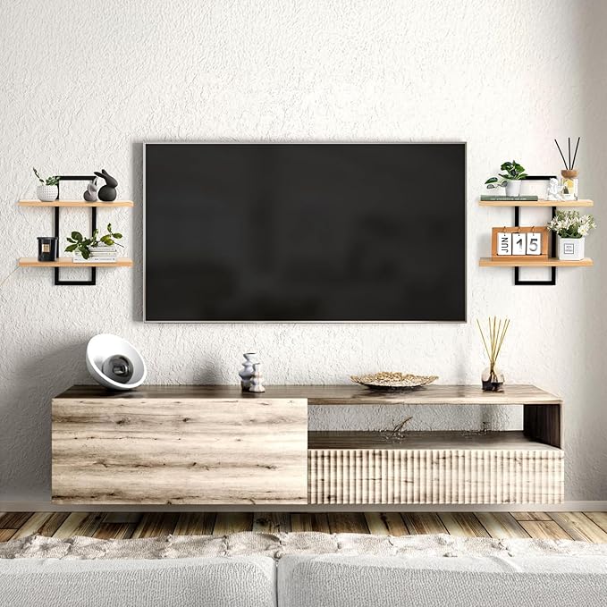 Wall Shelves for Living Room: Decorative Solid Floating Shelves Above Sofa Beside TV for Plant Vase Figurine Trinkets Collectibles