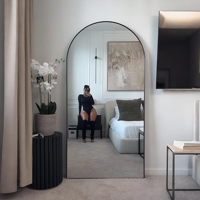 SUNQUEEN 71"×32" Mirror Full Length, Arched Full Length Mirror with Stand, Standing Floor Mirror Wall, Hanging or Leaning Large Full Body Mirrors for Bedroom Living Room (Black)
