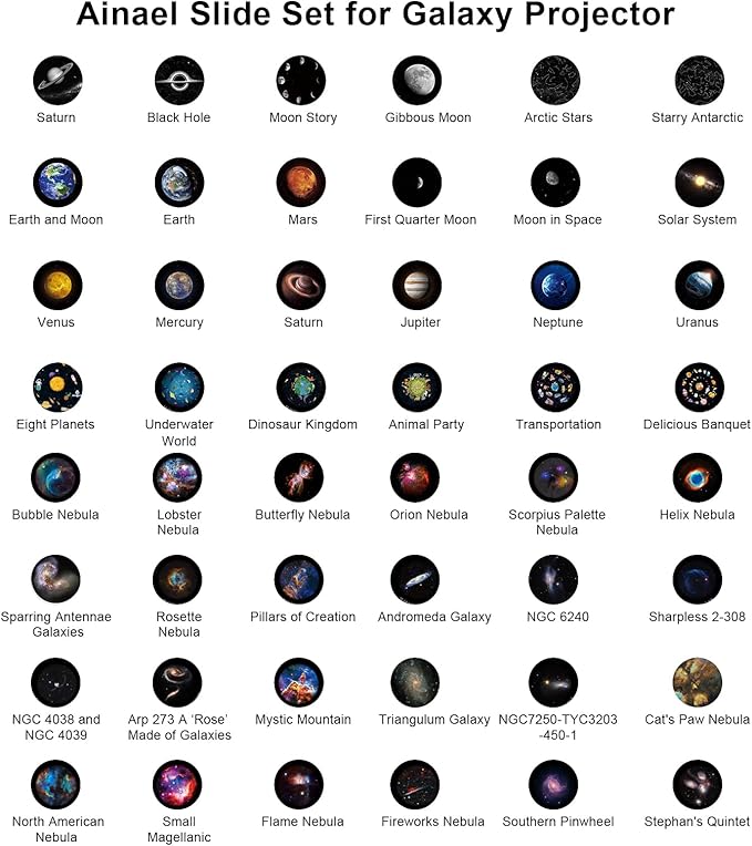 Galaxy Projector Disc – Ultra HD Projector Slide, Compatible Galaxy Projectors and Model SKE-TKQ01 & BL-DQY02 Projectors – 6 Disc Set