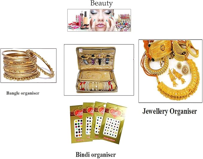 atorakushon Jewelry Travel Organizer Case Transparent Storage Zipper Locker Box Pouch for Necklaces Earrings Rings Bracelets Golden