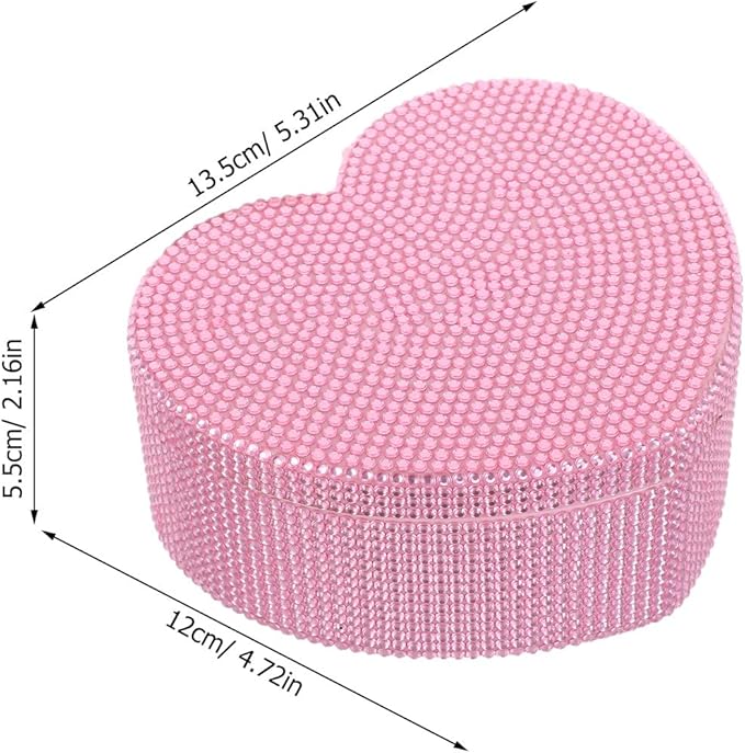 GALPADA Heart Shape Jewelry Box: Plastic Pink Jewelry Storage Organizer with Make Up Mirror Rhinestone Double Layer Headgear Display Tray for Girls