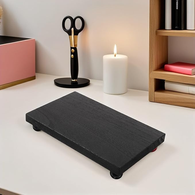 FOMIYES Wooden Rectangular Perfume and Makeup Organizer Tray, Medium Black Solid Wood Decorative Dresser and Bathroom Counter Storage for Cosmetics, Jewelry, and Trinkets
