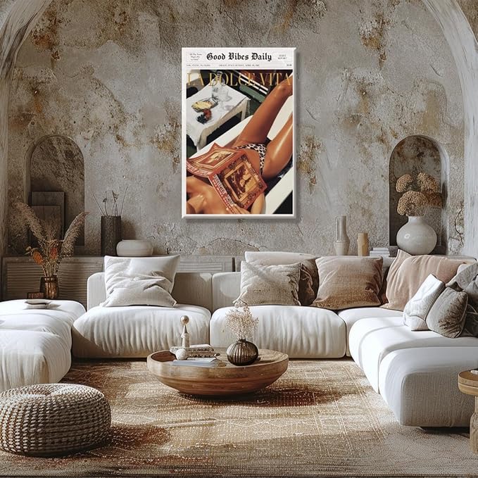Trendy Newspaper Posters Vintage Good Vibes Daily Wall Art 60s La Dolce Vita Poster Beach Vibe Funky Aesthetic Retro Trippy Art Canvas Prints for Cool Girl Room Home Dorm Decor 16x24inch Unframed