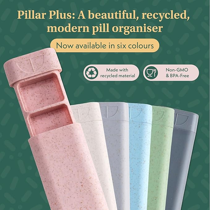 Pillar Plus - Aesthetic 7 XL Day Pill Organizer | BPA-Free Wheat Straw Medicine Case | Pretty Travel & Home Tablet Vitamin Organizer | Cute Weekly Pill Box | Travel Medicine Organizer (Slate Grey)