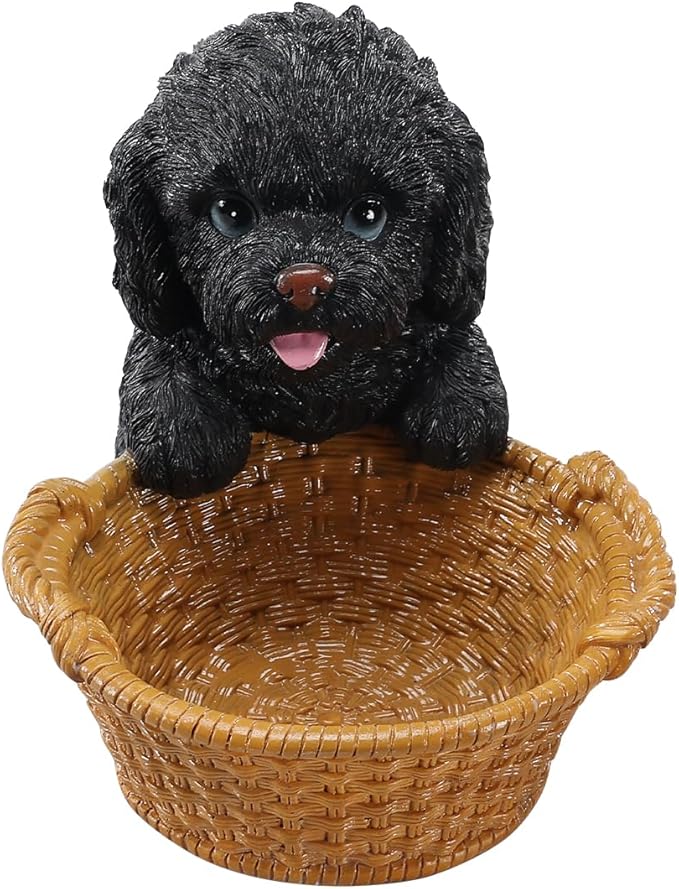 Dog Resin Storage Basket, Desktop Organizer for Remote & Keys, Cute Home Decor Tray, Ideal present for Pet Lovers.(Black Poodle)
