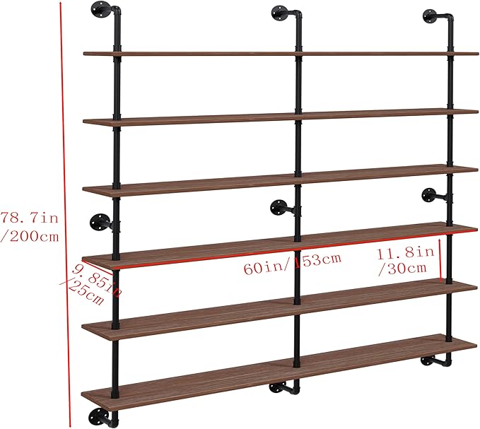 HDDFER Floating Shelves for Wall Living Room Shelves Bookshelf Industrial Pipe Shelving Shelf Real Wood Planks 60 inch Rustic Wall Shelves Hanging Bookshelves Farmhouse Kitchen Bar Shelving