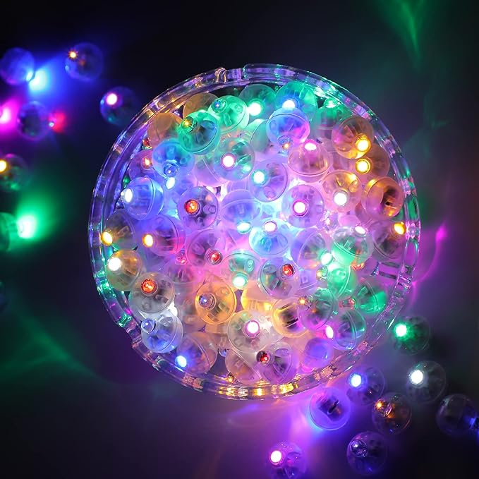 100pcs 10 Colors Balloon Lights, LED Assorted Colors Flash Lights, Mini Ball Light Round LED Ball Lamp for Paper Lantern Balloon Birthday Party Wedding Halloween Christmas Decoration
