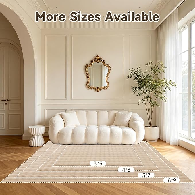 Pauwer Area Rugs for Living Room, 3x5 Fluffy Faux Fur Rug Non Slip Machine Washable Soft Shaggy Indoor Floor Carpet for Bedroom Dorms Playroom, Beige