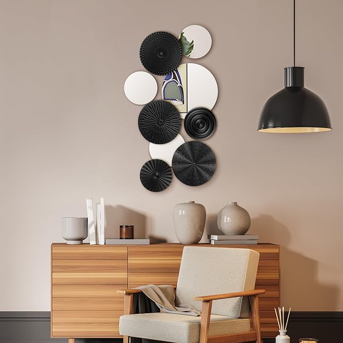 Blulu 9 Pcs Black Mirror Wall Decor Metal Round Home Art Decor Decorative Modern Circle Mirror Wall Art Sculpture Hanging Decorations for Home Living Room Office