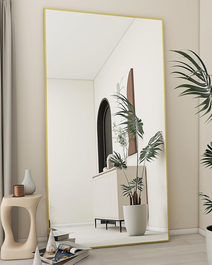 Koonmi 76"x34" Floor Mirror Full Length, Bedroom Floor Body Mirror with Stand, Large Gold Mirror, Leaning, Standing or Hanging Horizontally/Vertically